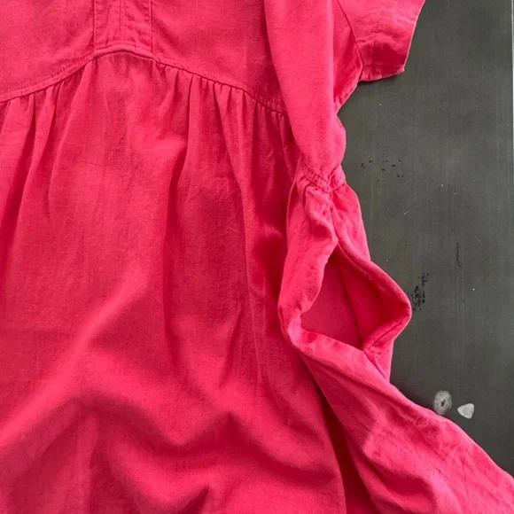 Universal Thread Pink Linen Flowy Short Sleeve A-Line Short Dress V-Neck Pocket - Picture 11 of 12